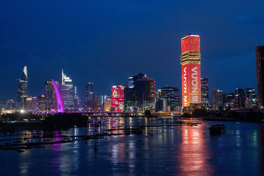 CBD night scene in Ho Chi Minh city center at night