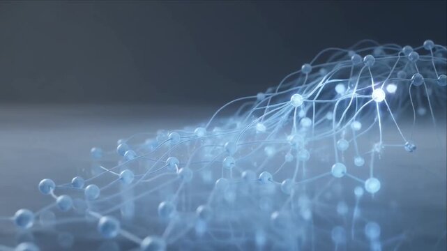Abstract network node line connection digital data ai technology blue, glowing blue connection futuristic data background, molecular model digital science research laboratory chemistry, connected