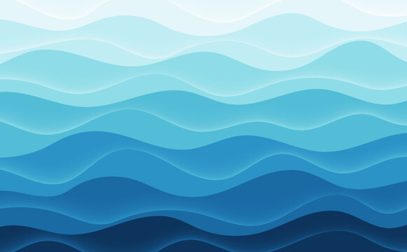 Abstract Blue Wave Background with Layered Gradient Paper Cut Style
