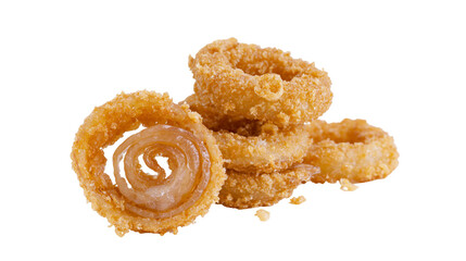 Fototapeta premium Golden crispy fried onion rings stacked, isolated on transparent background