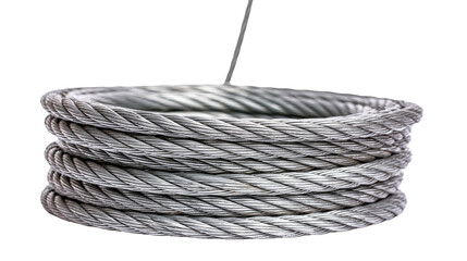 Obraz premium Thick steel wire rope coiled tightly, isolated on transparent background