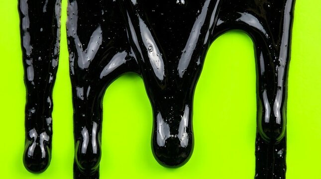 Black slime dripping down on a vibrant lime green background