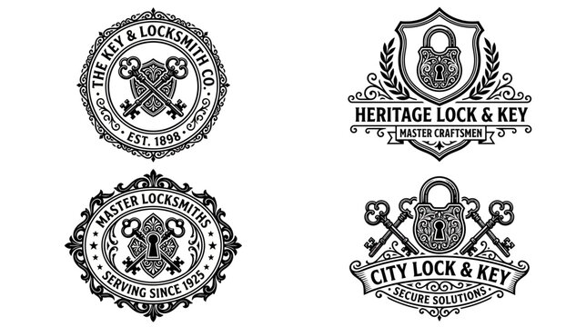 Vintage Locksmith Logos and Emblems with Keys and Padlocks