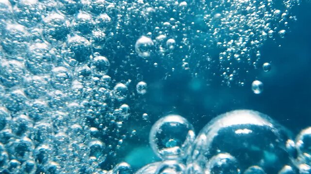 Close up of blue water bubbles.
