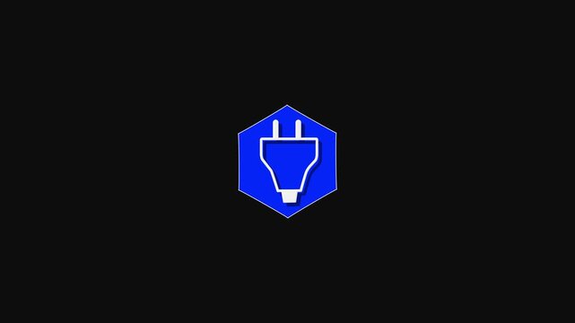 Blue hexagonal icon with a white electrical plug symbol power electricity