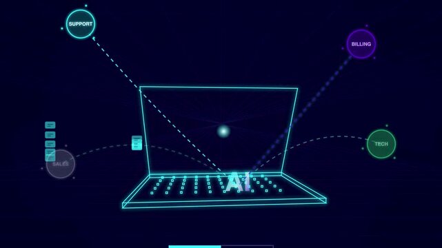 AI platform with connecting support, billing, sales, and tech department concept for enterprise workflow automation, customer service, helpdesk integration, and business solution.