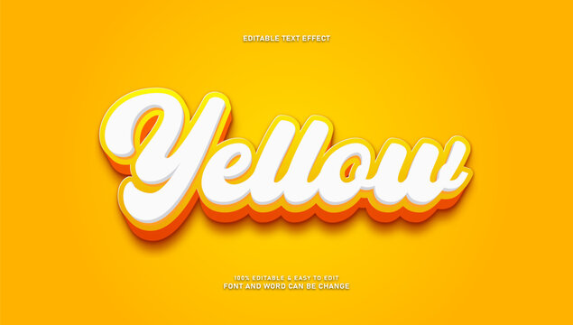 Yellow 3d editable text effect, orange and white script font style graphic asset