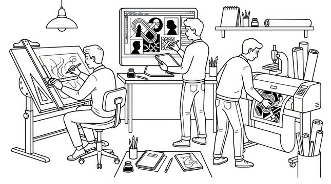 Artists working in a creative studio.