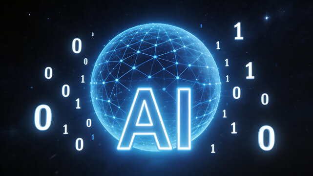AI digital globe with binary code