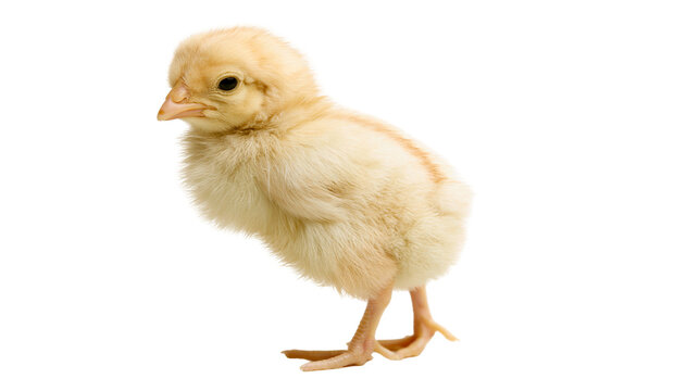 Fluffy yellow chick with delicate feathers, isolated on transparent background