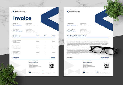 Blue And Black FinTech Invoice And Letterhead