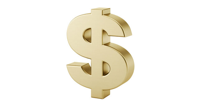 Shiny golden dollar sign symbol, isolated on transparent background