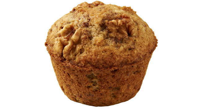 Golden brown walnut muffin with visible nuts, isolated on transparent background