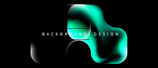 Naklejka premium Abstract fluid shapes, teal hues, dark background. Modern design element, gradient effect, dynamic composition. Minimalist aesthetic.