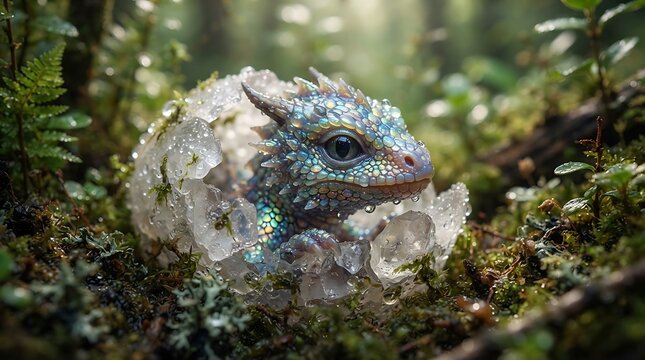 Baby dragon hatching from egg