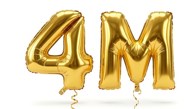 Golden foil balloon number 4 and letter m