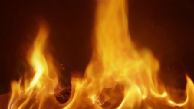 Fireplace fire burning orange flame heat smoke glowing embers closeup, fireplace fire burning flame heat smoke ember log soot glow orange blaze warm dark indoor hearth, fireplace fire burning bright