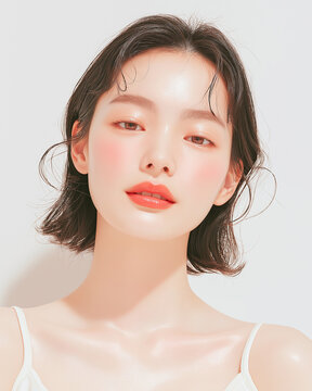 美容, 女性, スキンケア, 化粧品, ビューティー, 若い女性, 美肌, 日本人, アジア人, フェイシャル, メイク, 美容液, 保湿, クリーム, エイジングケア, 美容医療, エステ, 美容クリニック, 肌ケア, ナチュラルメイク, 透明感, ツヤ肌, モデル, 笑顔, ポートレート, クローズアップ, リラックス, 癒し, 健康的, 美白, コラーゲン, ヒアルロン酸, アンチエイジング
