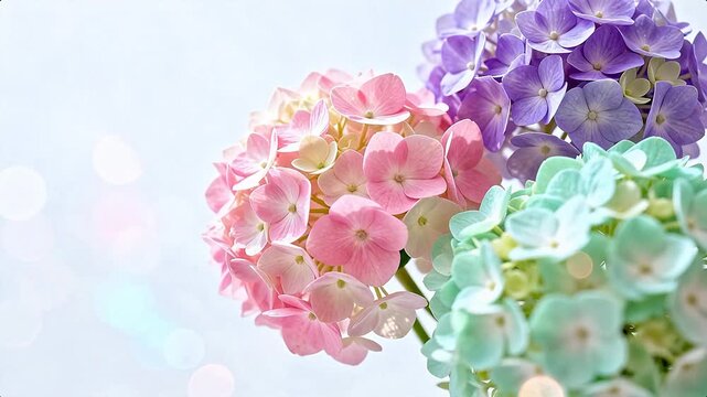 Colorful hydrangea flower clusters