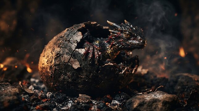 Tiny dragon emerging from egg