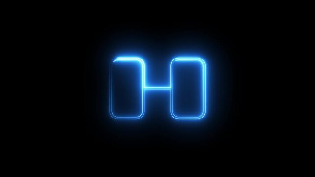 A dumbbell blue glowing neon line stroke running across screen forming a shape on black background.