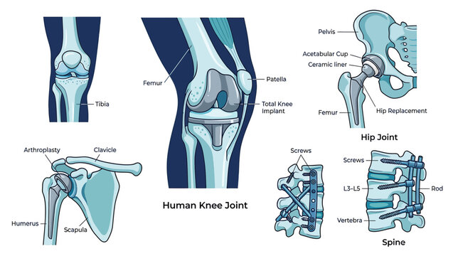 Human Anatomy: Knee, Hip, Shoulder, and Spine Joint Replacements and Implants