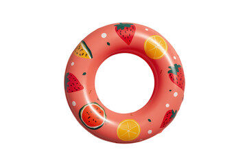 Naklejka premium Inflatable swim ring with colorful fruit pattern perfect for summer vacation fun on transparent background