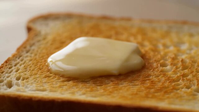 A slice of toasted bread with a pat of butter on top