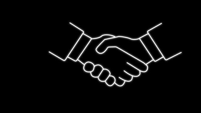 line art icon depicting professional handshake agreement, concept of business partnership trust and successful collaboration, dark background
