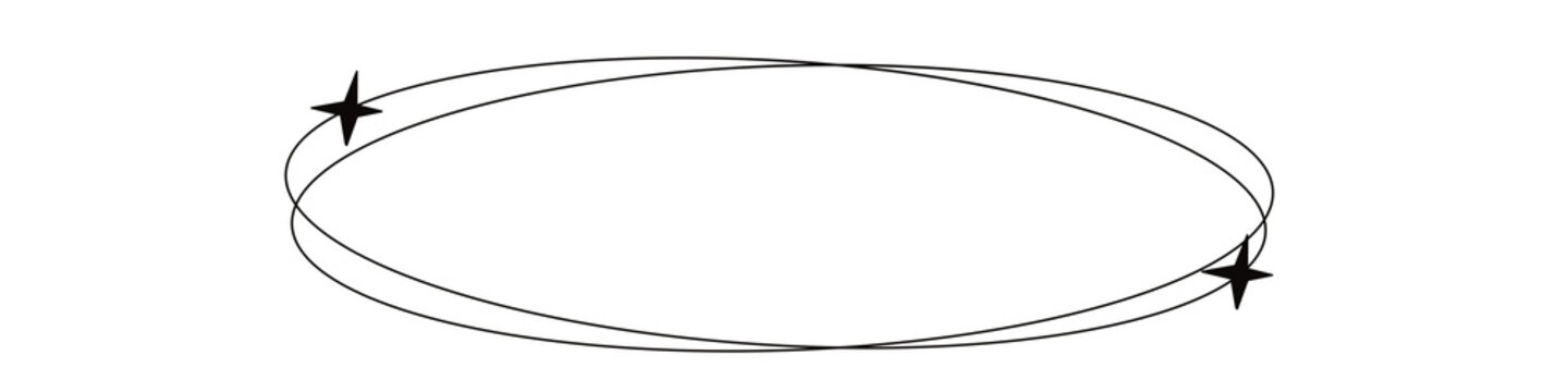 Two abstract stars orbiting a celestial body in an elliptical path