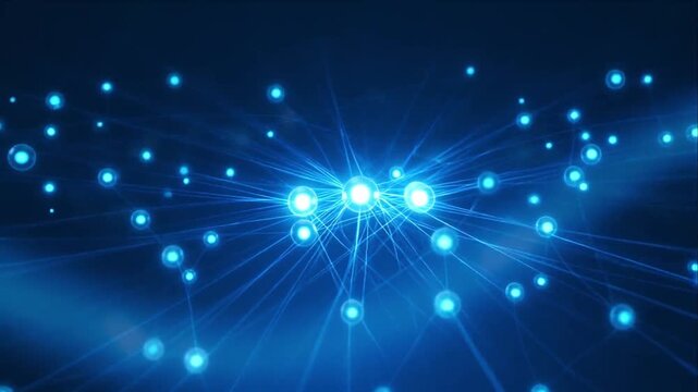 Digital Security Concept Glowing Blue Network, Abstract Data Connection, Cyber Defense Background, Futuristic Technology with Luminous Node Cluster and Blue Light Sphere for Data Protection