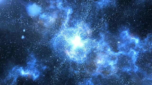 Glowing blue energy burst in deep space background.