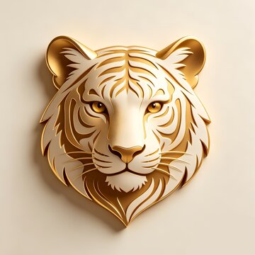 Gold and cream stylized tiger face with layered contours, metallic sheen, and symmetrical design