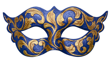 Obraz premium Ornate blue and gold Venetian masquerade mask with intricate scrollwork, isolated on transparent background