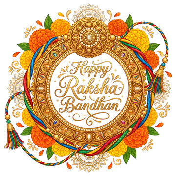 Happy Raksha Bandhan glowing elements with incense and brass bell
