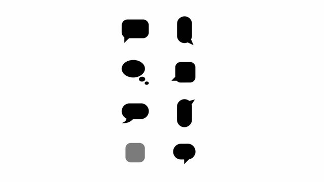 Set of eight minimalist black speech and thought bubble icons