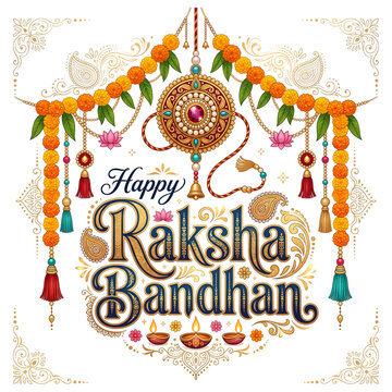Happy Raksha Bandhan golden typography with intricate mandala frame