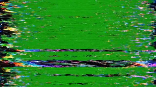 Abstract digital glitch art with vibrant green and colorful static interference