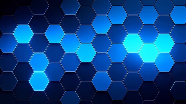 Blue Hexagonal Pattern with Glowing Cells