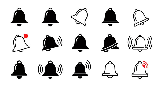 Collection of Notification Bell Icons in Various Styles.