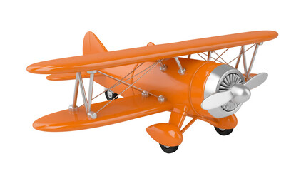 Shiny orange biplane with silver propeller and wheels, isolated on transparent background © Andrej