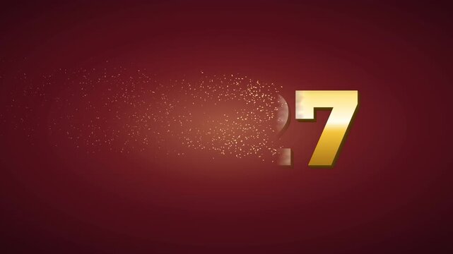 Solid Gold 2027 Text Transitioning into Thousands of Floating Glitter Particles in Wind
