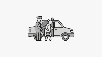 Industrial Line Drawing of Police Officer Assisting Child into Patrol Car with Traffic Cone with high quality professional line art symbols for modern creative design and digital branding projects © yumba