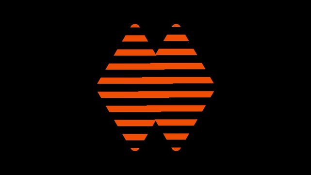 Orange horizontal striped diamond shape resembling a sound wave or equalizer pattern glowing brightly against a dark background with a smooth glowing