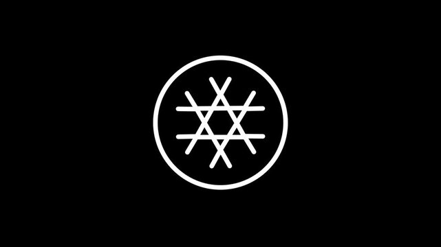 White circular outline containing a snowflake or asterisk symbol at its center, representing loading, settings or a decorative badge with a smooth