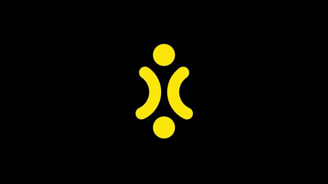 Yellow spinning top or atom like symbol with connecting dots and curved lines, representing balance, energy or rotational motion with a smooth glowing