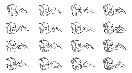 Hand-drawn backpack and mountain pattern illustration for adventure and travel themes © Fajar