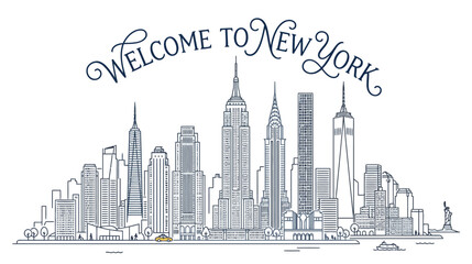 Obraz premium Welcome to New York Skyline Illustration: Iconic Buildings & Cityscape