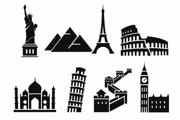 Fototapeta premium Set of Seven World Famous Landmarks and Monuments 