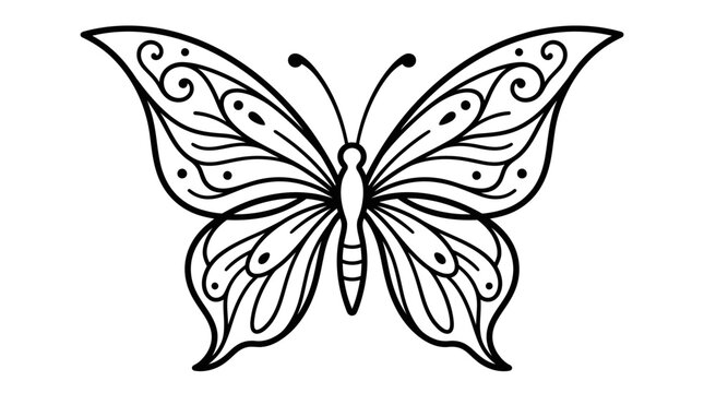 A black and white illustration of a butterfly.